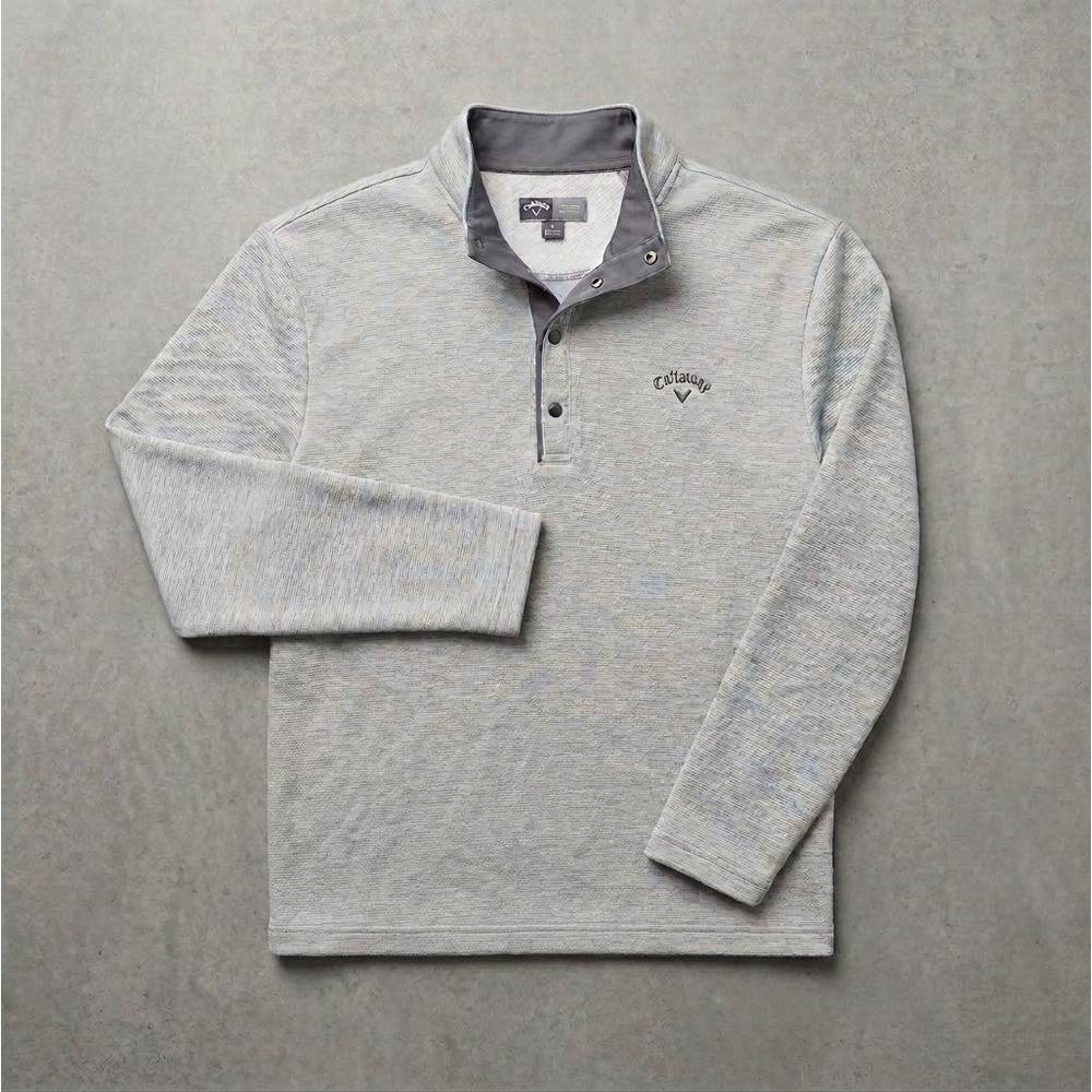 Callaway Pullover Mens Large Gray Excellent Heathered Fleece Snap Mock Neck